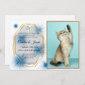 結婚式、ペットの写真＆青い毛の房のタグ付き招待状 招待状 (正面/裏面)