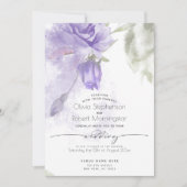 結婚式 | ボヘミアンスタイルの水彩紫色のバラの花 招待状 (正面)