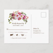 結婚式 マジェンタ ピンク コーラル フラワーの出欠確認 インビテーションポストカード (裏面)