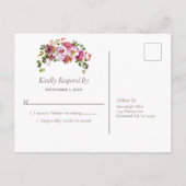 結婚式 マジェンタ ピンク コーラル フラワー ゴールド ボーダー RSVP インビテーションポストカード (裏面)