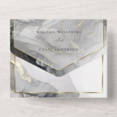 結婚式 マーブル ブラック ゴールド アルコール インク オール イン ワン 招待状 (裏面)