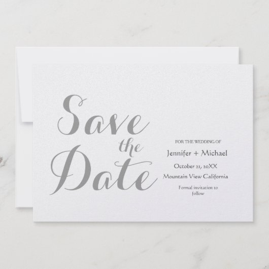 結婚式 ミニマリスト シンプル グレー カリグラフィー スクリプト セーブザデート (正面)