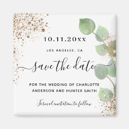 結婚式 ユーカリ ゴールド グリッター Save the Date マグネット
