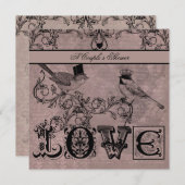 結婚式 ラブバード カップルのシャワーの招待状 招待状 (正面/裏面)