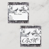 結婚式 ラブ バーズ/ クジャク モノグラム 黒 白 スクエア名刺 (正面/裏面)