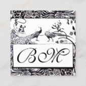 結婚式 ラブ バーズ/ クジャク モノグラム 黒 白 スクエア名刺 (裏面)