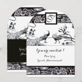 結婚式 ラブ バード スクエア モノグラム 黒、白 招待状 (正面/裏面)