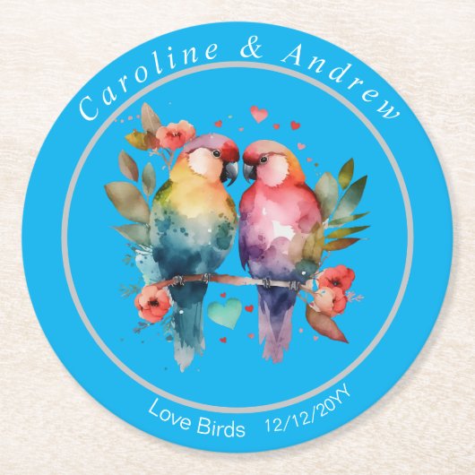 結婚式/リハーサルのコースターが鳥を愛する ラウンドペーパーコースター (正面)