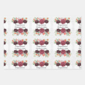 結婚式 ワインレッドのバラ 名前をカスタマイズ 3 ダマスク ラッピングペーパーシート (正面)