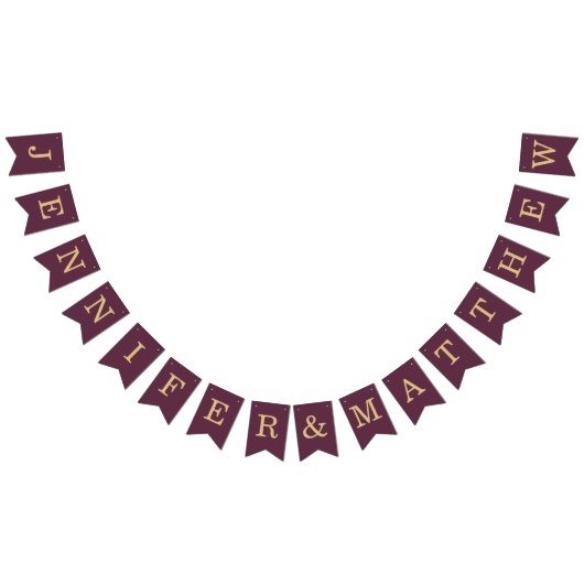 結婚式 ワインレッド ゴールド 花嫁 花婿 名前 シンプル バンティングフラッグ (全)