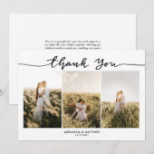 結婚式 三つの写真 エレガントな感謝のメッセージ スクリプト サンキューカード (正面/裏面)