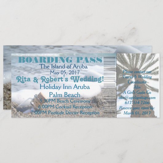 結婚式 乗機券 メッセージ瓶 招待状 (正面/裏面)