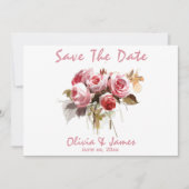 結婚式 保存日付 ソフトピンク アンティーク ローズ 招待状 (正面)