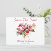 結婚式 保存日付 ソフトピンク アンティーク ローズ 招待状 (スタンド正面)
