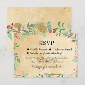 結婚式 出席案内 冬のホリデー ハート カード 招待状 (正面/裏面)