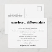 結婚式 同じ愛 別の日 シンプル 黒 テキスト 案内ポストカード (正面/裏面)