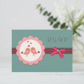 結婚式、婚約 ラブバード、ハートの返信お願い 招待状 (スタンド正面)