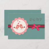 結婚式、婚約 ラブバード、ハートの返信お願い 招待状 (正面/裏面)