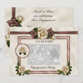 結婚式 婚約 招待状 アンティーク ベージュ ローズ (正面/裏面)