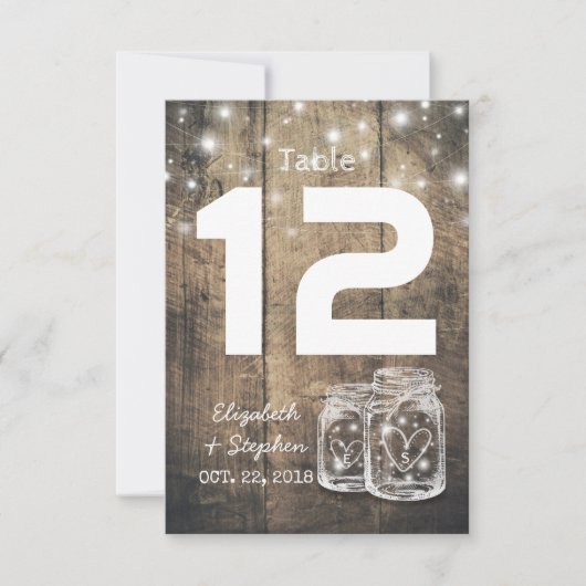 結婚式 席割り テーブル番号 メイソンジャー ライト 招待状 (正面)