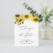 結婚式 延期 お知らせ エレガントなひまわり スクリプト ポストカード (スタンド正面)
