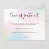 結婚式 愛は忍耐強い 保存 新しい日付 ティール ピンク 案内ポストカード (正面)