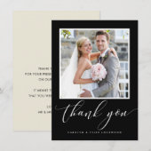 結婚式 感謝 フォト モダン カリグラフィー ブラック サンキューカード (正面/裏面)