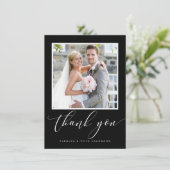 結婚式 感謝 フォト モダン カリグラフィー ブラック サンキューカード (スタンド正面)