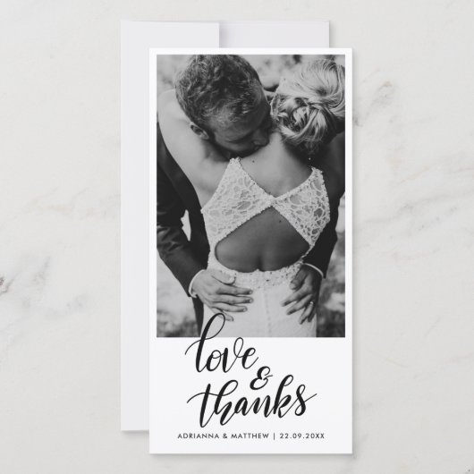 結婚式 手書き 愛と感謝 | カップル写真 サンキューカード (正面)