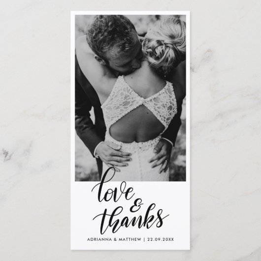 結婚式 手書き 愛と感謝 | カップル写真 サンキューカード (正面)