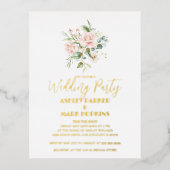 結婚式 招待状 ゴールド箔 タイポグラフィー ピンクのバラ (正面)