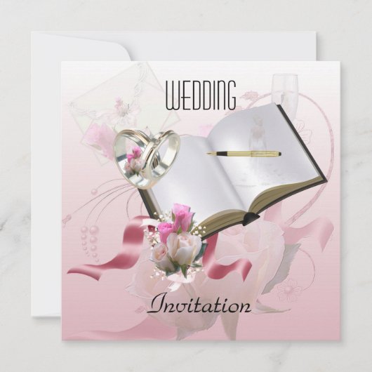 結婚式 招待状 ピンク 花輪 (正面)