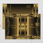 結婚式 招待状 ヴィンテージ ゴールド アートデコ フラワー (正面/裏面)