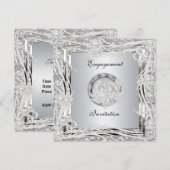 結婚式 招待状 婚約 シルバー 花 フレーム (正面/裏面)