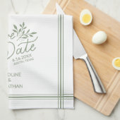 結婚式-日付の手で描いた植物のフローラ キッチンタオル (四つ折り)