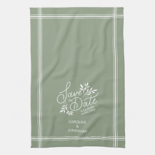 結婚式-日付の手で描いた植物のフローラ キッチンタオル
