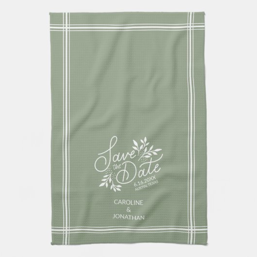 結婚式-日付の手で描いた植物のフローラ キッチンタオル (縦)