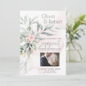 結婚式 | 水彩ユーカリの葉とピンクのバラ 招待状 (スタンド正面)