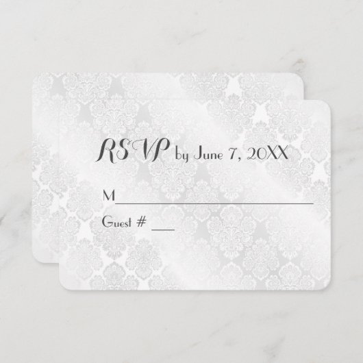 結婚式 白いサテン ダマスク 返信カード (正面/裏面)