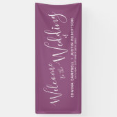 結婚式 白 ハート スクリプト テキスト 紫 ウェルカム 横断幕 (縦)