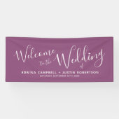 結婚式 白 ハート スクリプト テキスト 紫 ウェルカム 横断幕 (横)