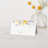 結婚式, 紫の花, 黄色の花, グリーン プレイスカード (正面)