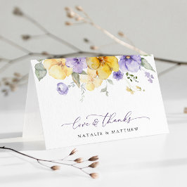 結婚式, 紫の花, 黄色の花, 緑の葉 サンキューカード