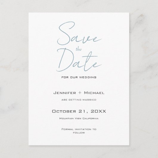 結婚式 結婚 ミニマリスト カリグラフィー スクリプト 案内ポストカード (正面)