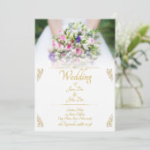 結婚式 - 色とりどりのブーケを持つ花嫁 案内状 (スタンド正面)