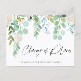 結婚式 計画変更 ウォーターカラー フラワー グリーン 案内ポストカード