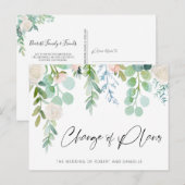 結婚式 計画変更 水彩 花 緑 案内ポストカード (正面/裏面)