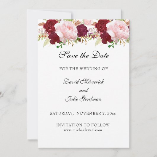 結婚式 赤とピンクのバラ 宗教的 十字架 セーブザデート (裏面)