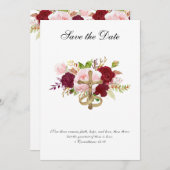 結婚式 赤とピンクのバラ 宗教的 十字架 セーブザデート (正面/裏面)