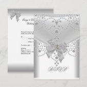 結婚式 返信 婚約 招待 白 銀 (正面/裏面)